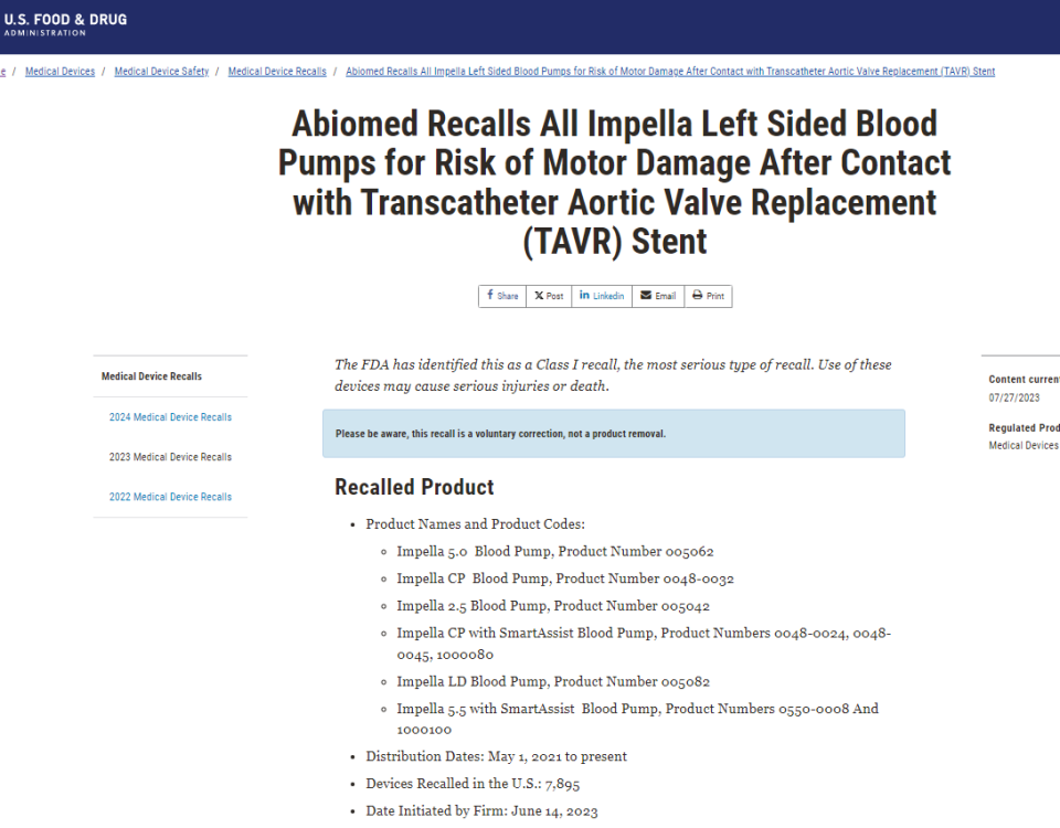 FDA Abiomed Recall